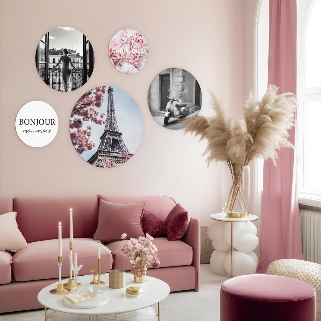 Romantisch interieur versierd met de 'Charming Paris' muurcirkel set van Wallingo.