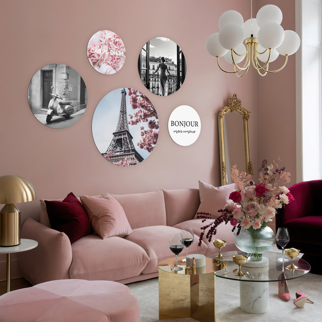 Romantisch interieur versierd met de 'Charming Paris' muurcirkel set van Wallingo.